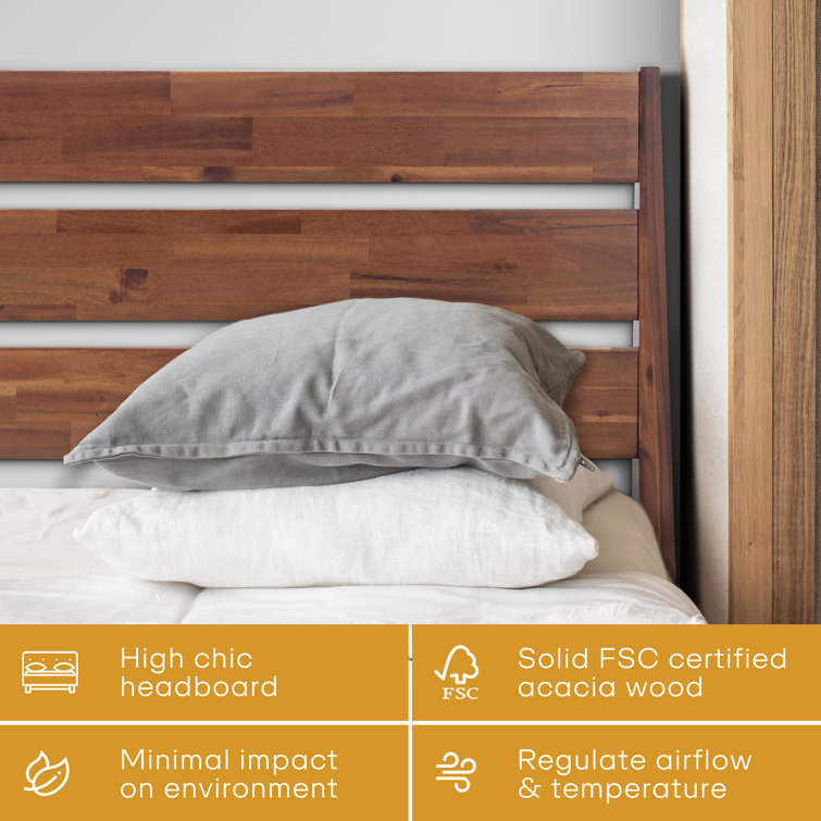 Walnut Queen Solid Wood Platform Bed with Headboard