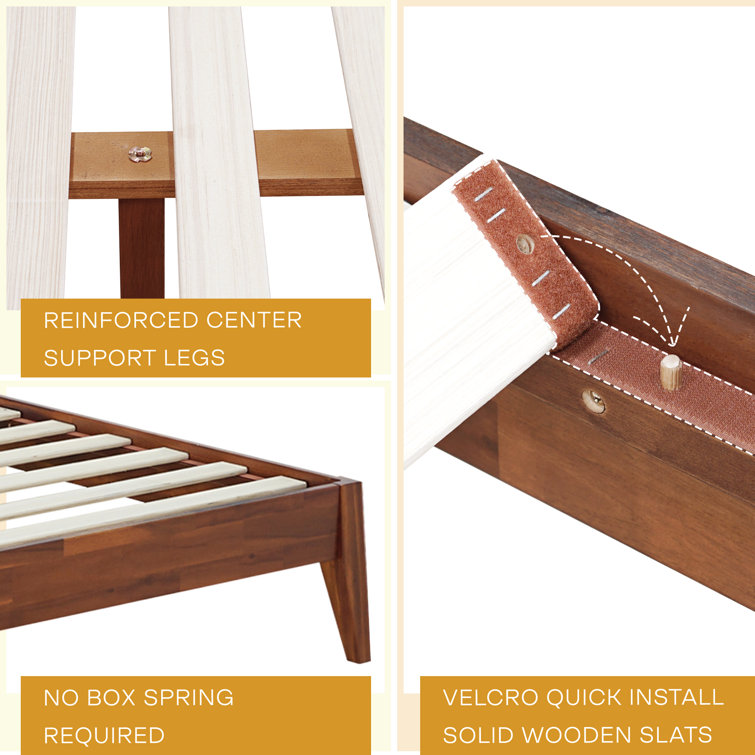Walnut Queen Solid Wood Platform Bed with Headboard