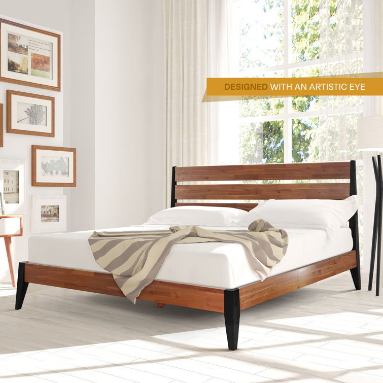 Queen Acacia Wood Platform Bed Frame with Headboard