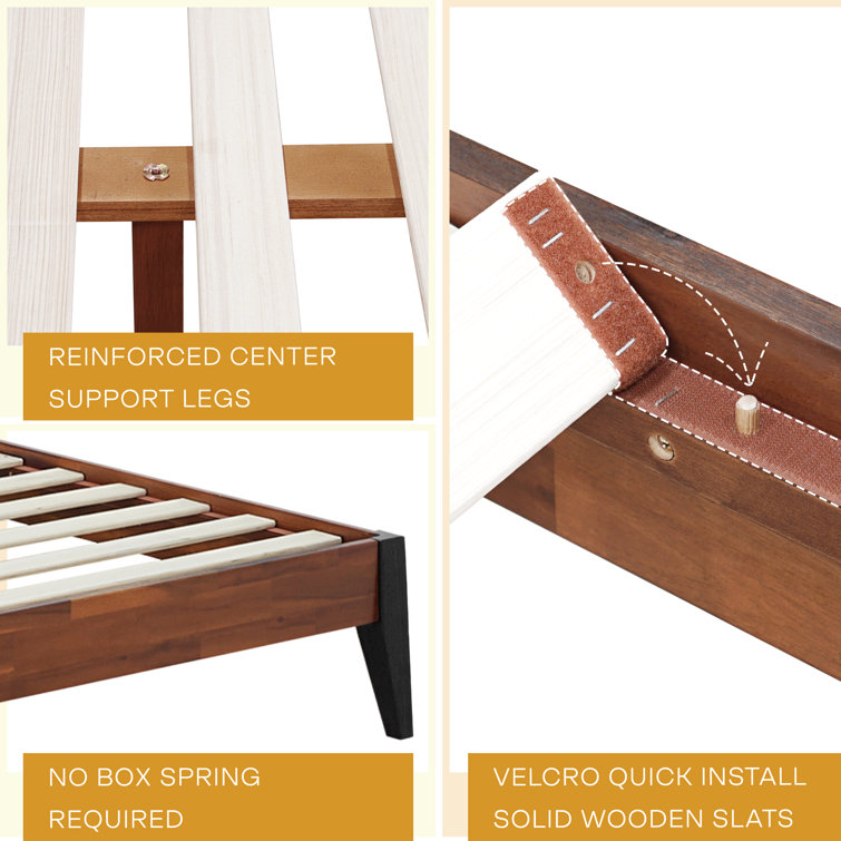 Queen Acacia Wood Platform Bed Frame with Headboard