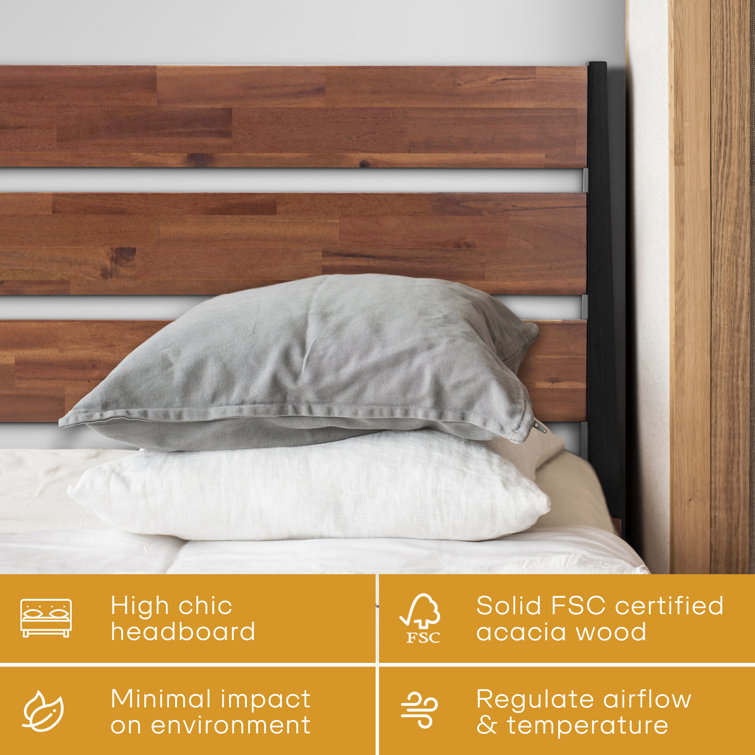 Queen Acacia Wood Platform Bed Frame with Headboard
