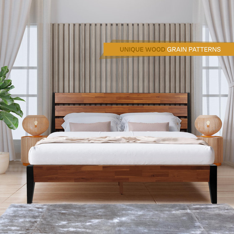 Queen Acacia Wood Platform Bed Frame with Headboard