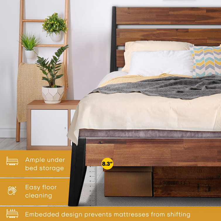 Queen Acacia Wood Platform Bed Frame with Headboard