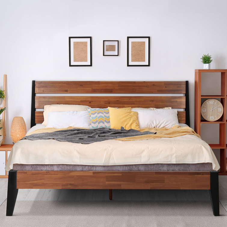 Queen Acacia Wood Platform Bed Frame with Headboard