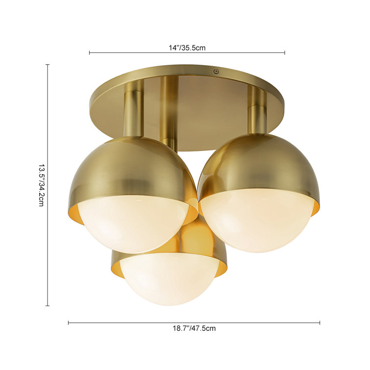 Brass 3-Light Opal Glass Globe Semi Flush Mount