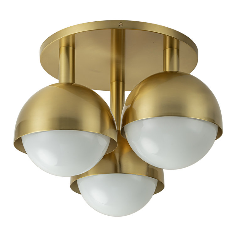 Brass 3-Light Opal Glass Globe Semi Flush Mount