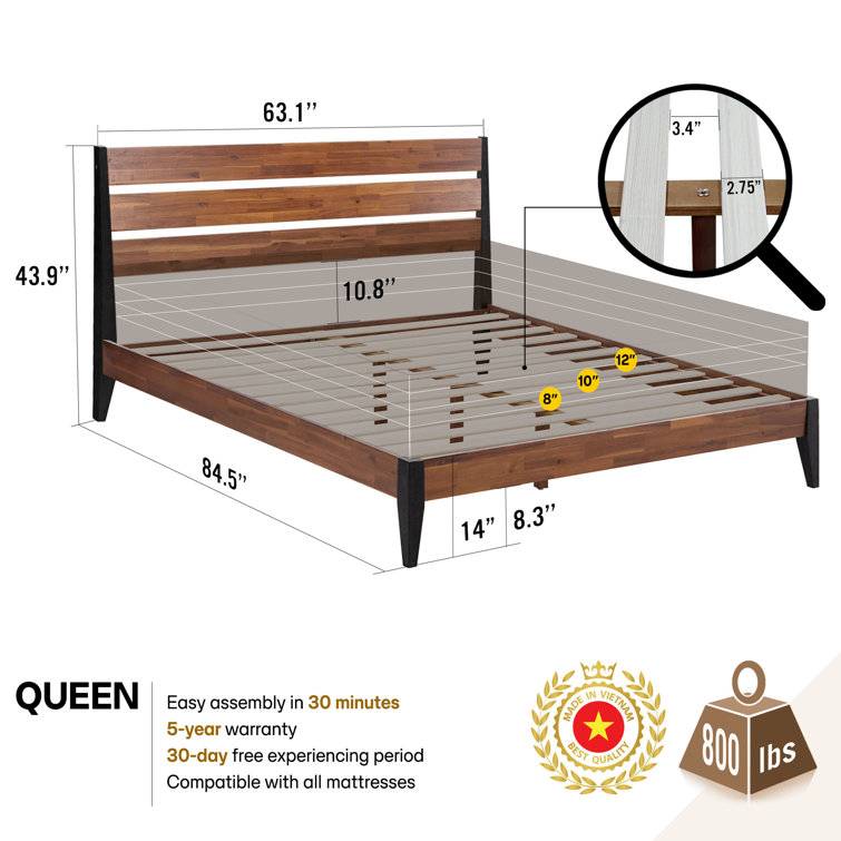 Queen Acacia Wood Platform Bed Frame with Headboard