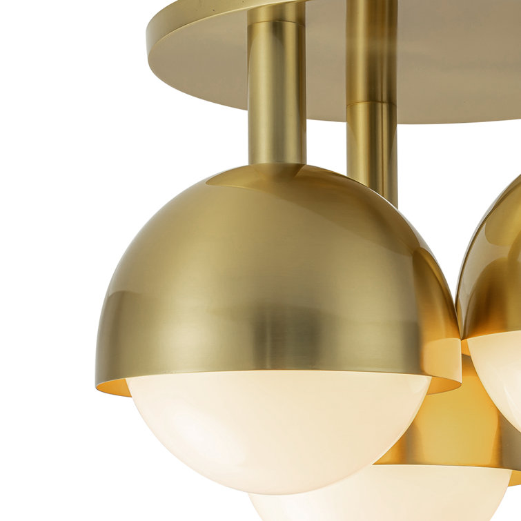 Brass 3-Light Opal Glass Globe Semi Flush Mount