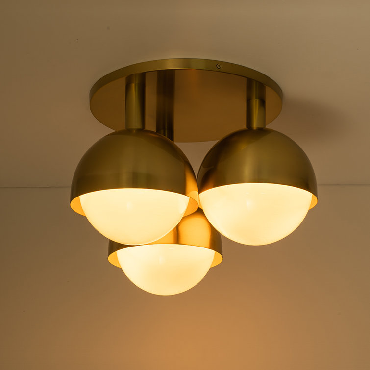 Brass 3-Light Opal Glass Globe Semi Flush Mount