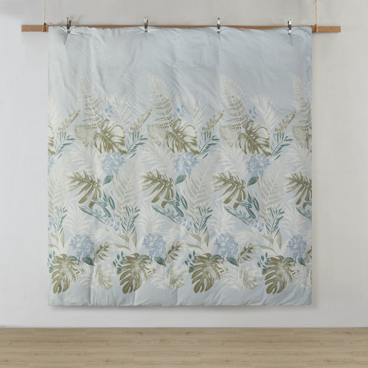 Blue Tropical Cotton 5-Piece Full/Queen Duvet Cover Set