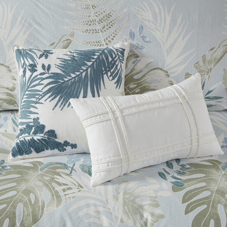 Blue Tropical Cotton 5-Piece Full/Queen Duvet Cover Set