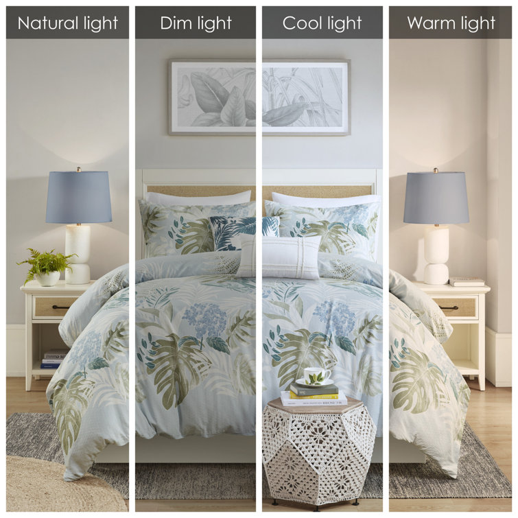 Blue Tropical Cotton 5-Piece Full/Queen Duvet Cover Set