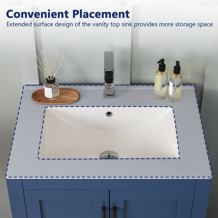 24" White Ceramic Rectangular Single Bathroom Vanity Top with Sink