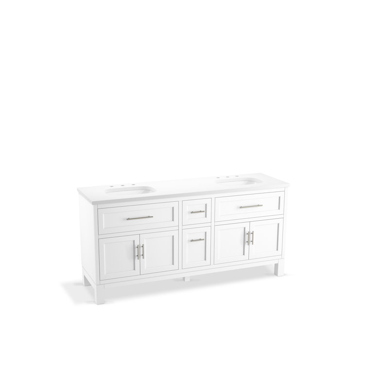 White Double Freestanding Bathroom Vanity with Quartz Top