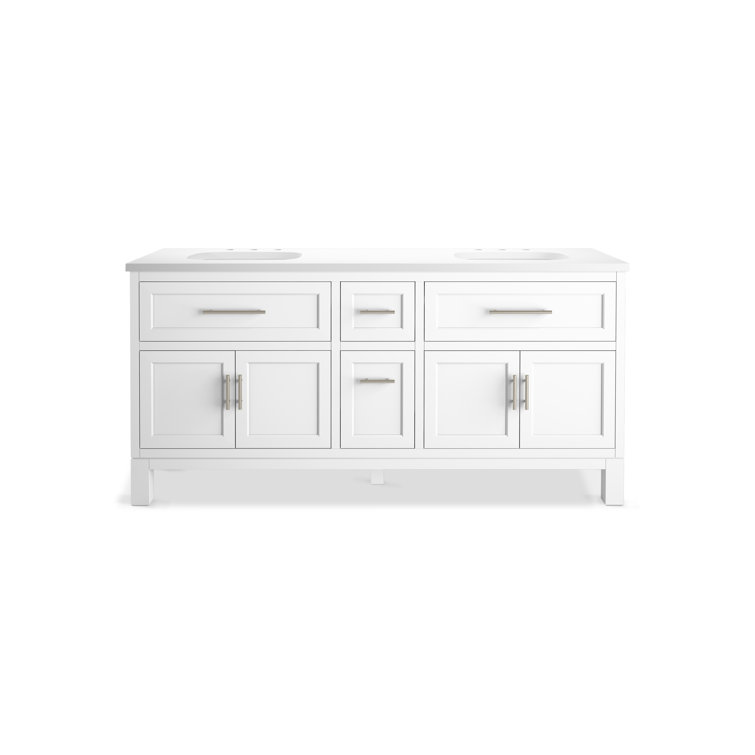 White Double Freestanding Bathroom Vanity with Quartz Top