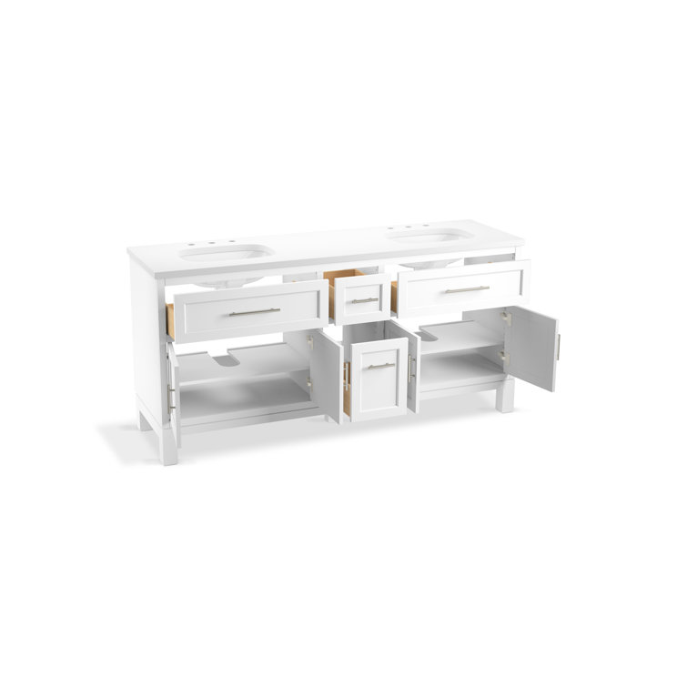 White Double Freestanding Bathroom Vanity with Quartz Top