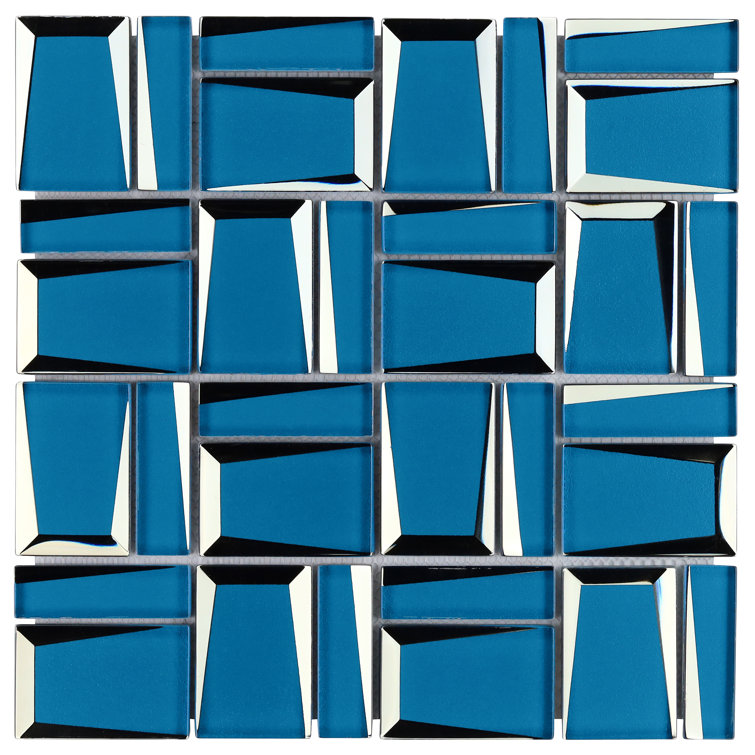 Kaur 12" x 12" Blue Glass Mosaic Wall Tile