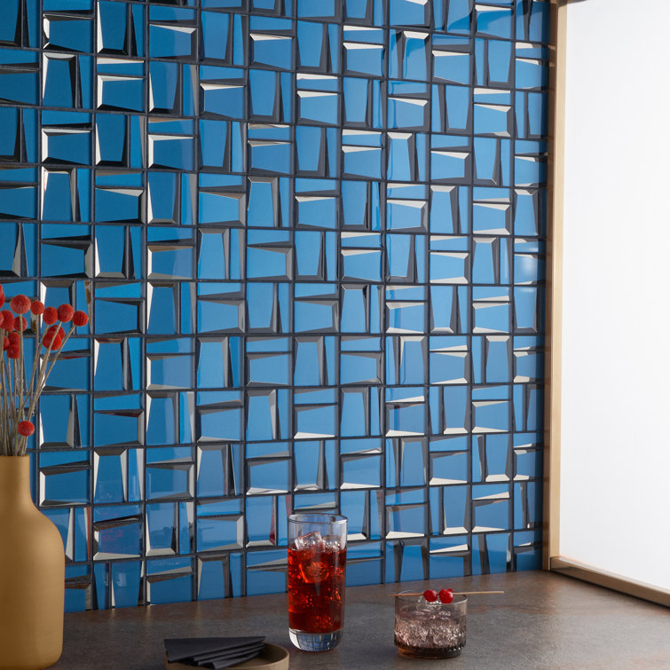 Kaur 12" x 12" Blue Glass Mosaic Wall Tile