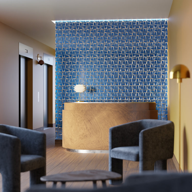 Kaur 12" x 12" Blue Glass Mosaic Wall Tile