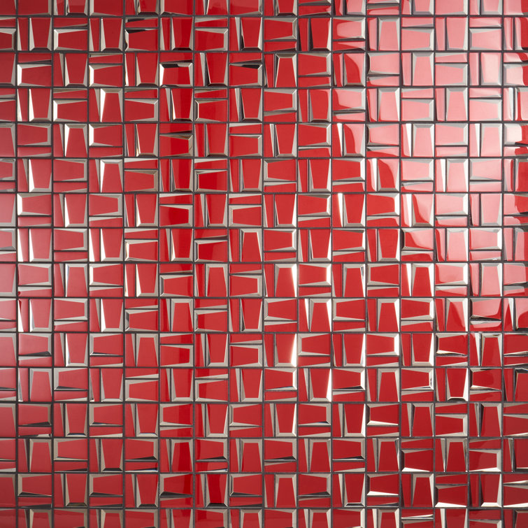 Kaur Red Polished Glass Mosaic Wall Tile