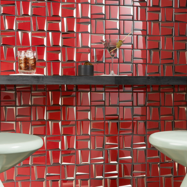 Kaur Red Polished Glass Mosaic Wall Tile