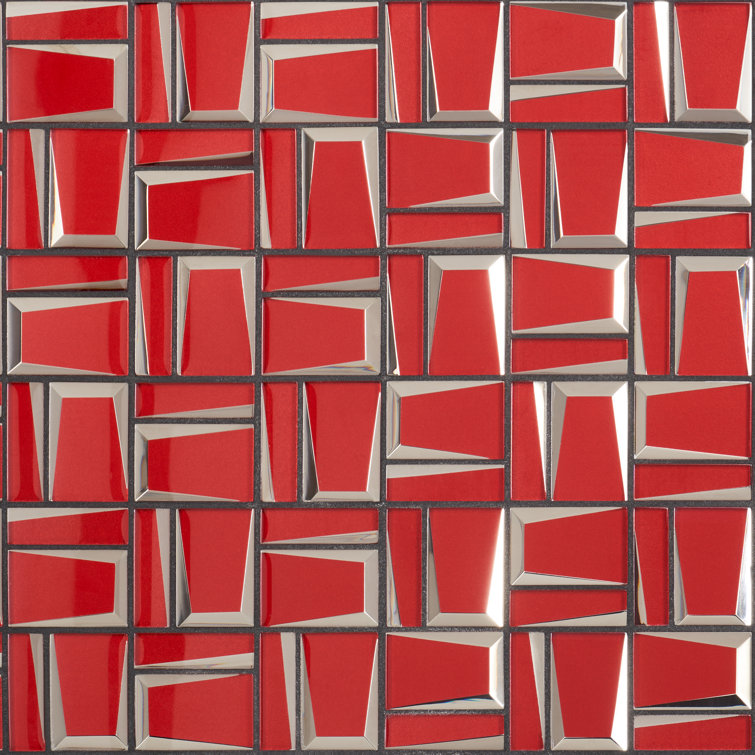 Kaur Red Polished Glass Mosaic Wall Tile