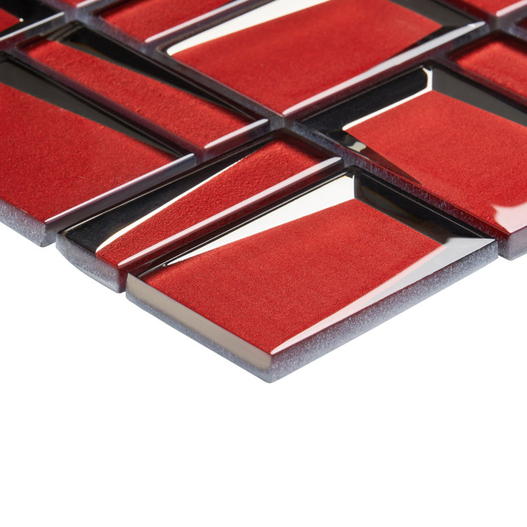 Kaur Red Polished Glass Mosaic Wall Tile