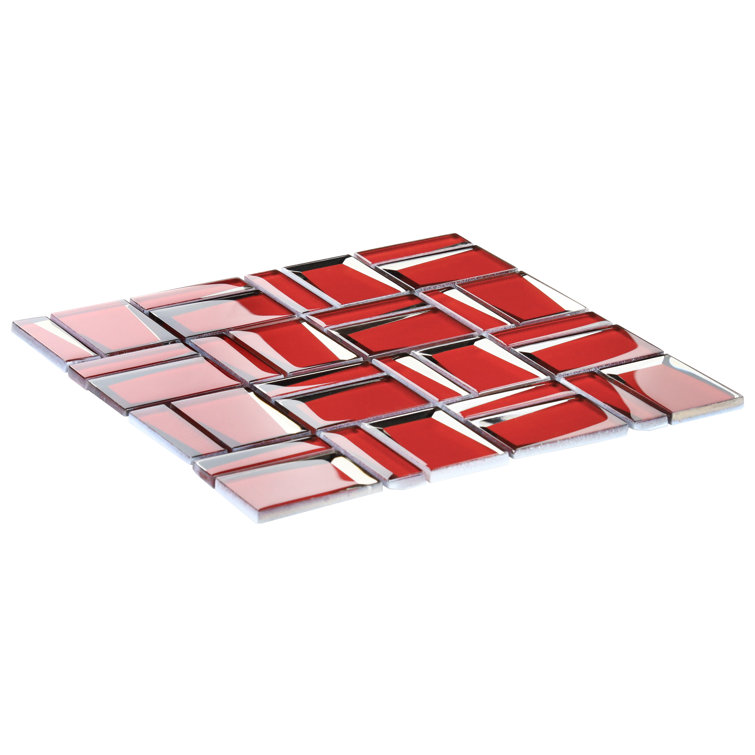 Kaur Red Polished Glass Mosaic Wall Tile