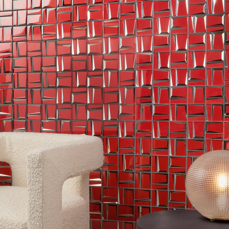 Kaur Red Polished Glass Mosaic Wall Tile