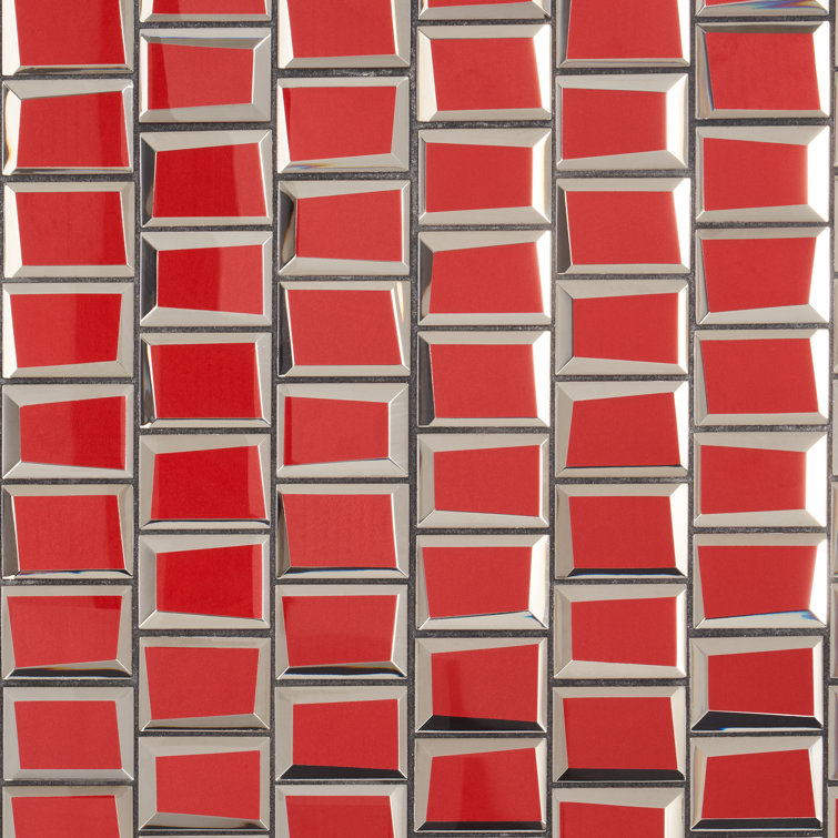 Kaur Red Polished Glass Mosaic Wall Tile