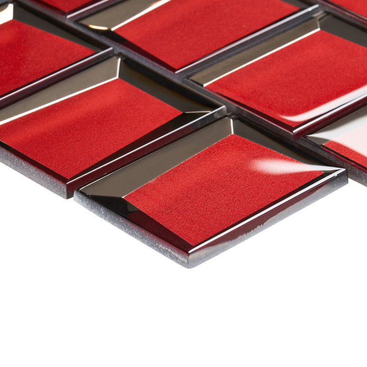 Kaur Red Polished Glass Mosaic Wall Tile