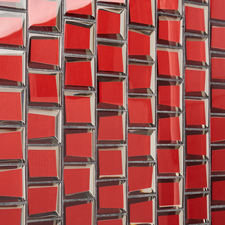 Kaur Red Polished Glass Mosaic Wall Tile