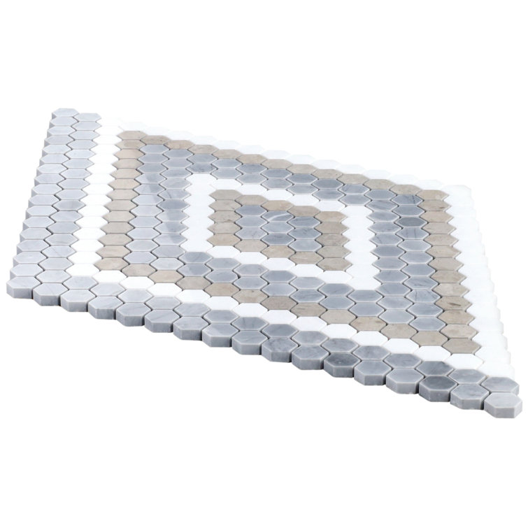 Hyperion Beige and Gray Marble Hexagon Mosaic Tile Sheet
