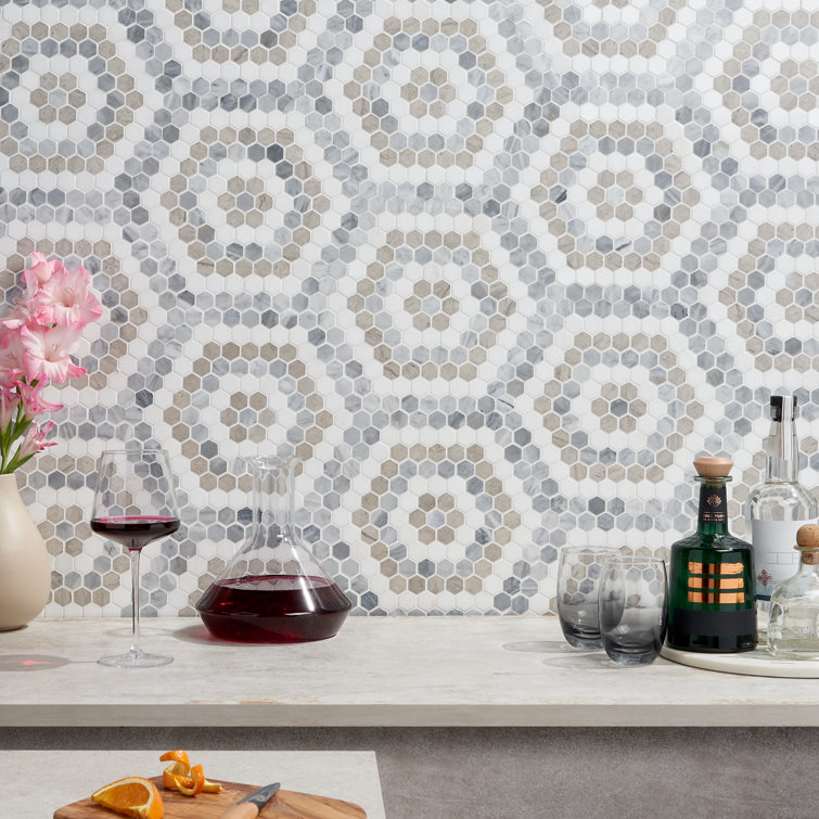Hyperion Hexagon Polished Marble Mosaic Tile Sheet