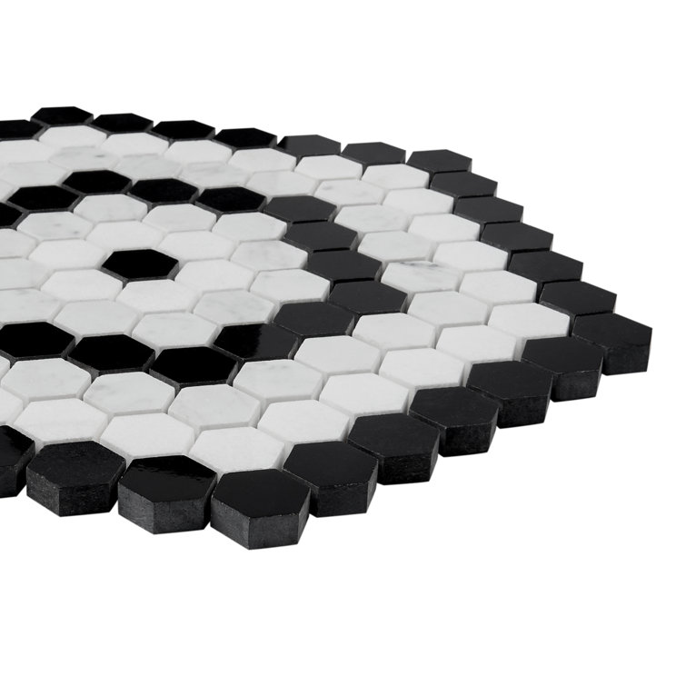 Hyperion Black and White Hexagon Marble Mosaic Tile Sheet