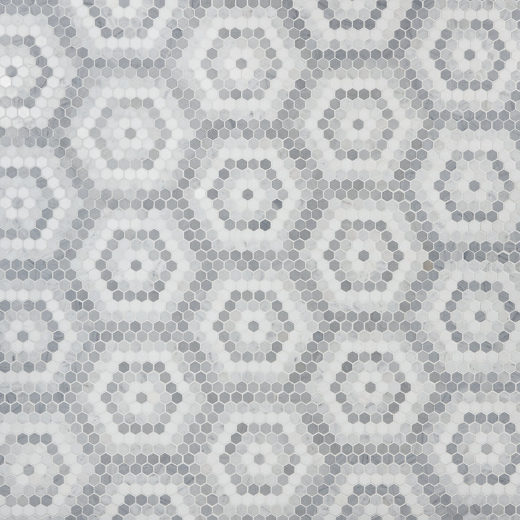 Gray and White Polished Marble Hexagon Mosaic Tile Sheet
