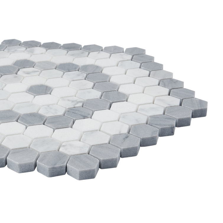 Gray and White Polished Marble Hexagon Mosaic Tile Sheet