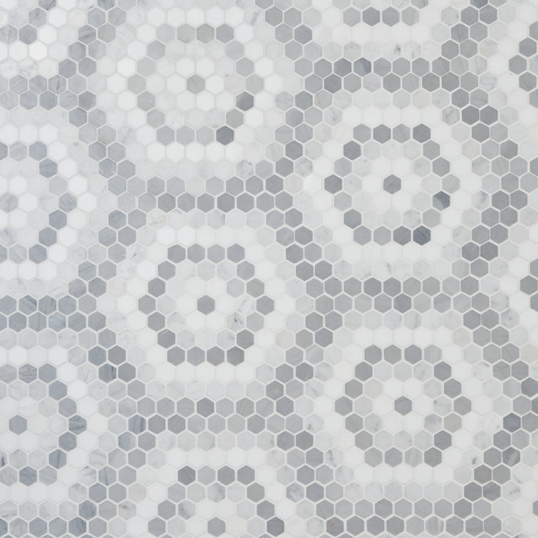 Gray and White Polished Marble Hexagon Mosaic Tile Sheet