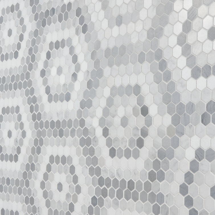 Gray and White Polished Marble Hexagon Mosaic Tile Sheet