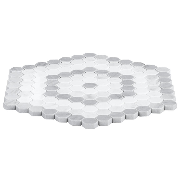 Gray and White Polished Marble Hexagon Mosaic Tile Sheet