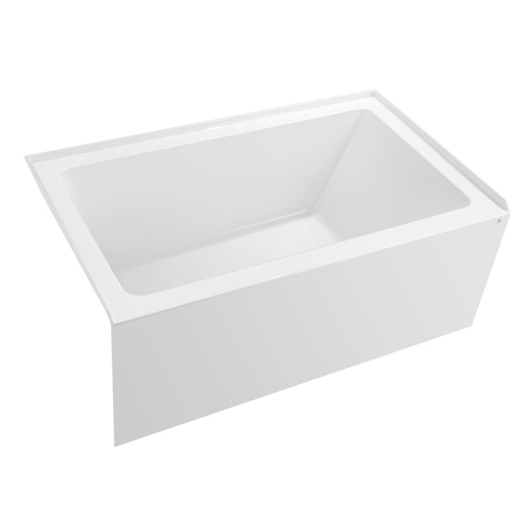 White Acrylic Alcove Soaking Bathtub with Matte Black Drain