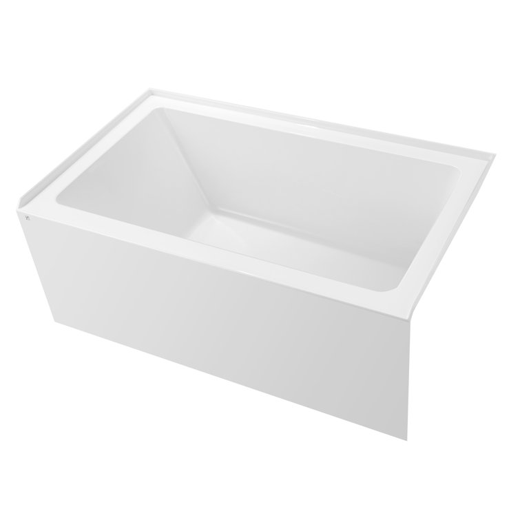 White Acrylic Alcove Soaking Bathtub with Matte Black Drain