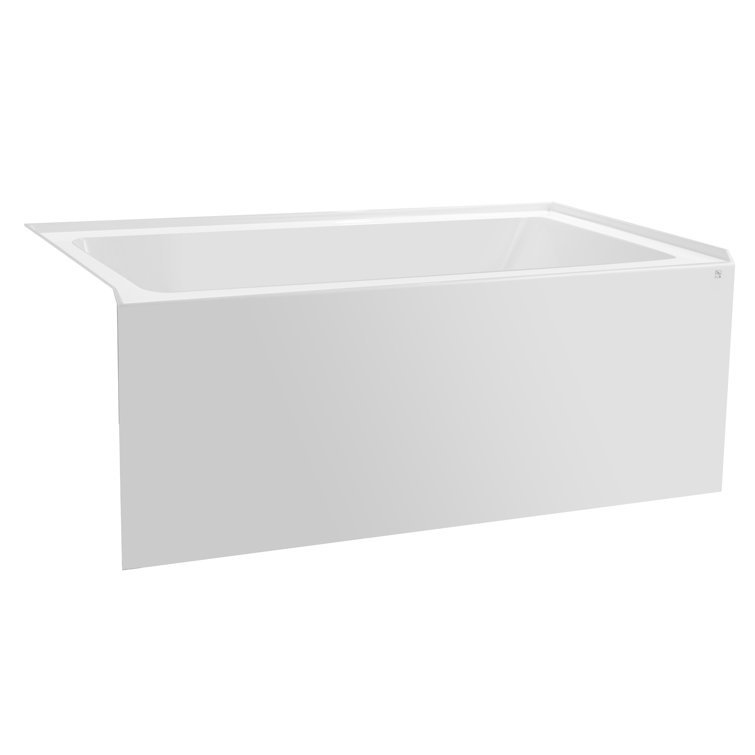 White Acrylic Alcove Soaking Bathtub with Matte Black Drain