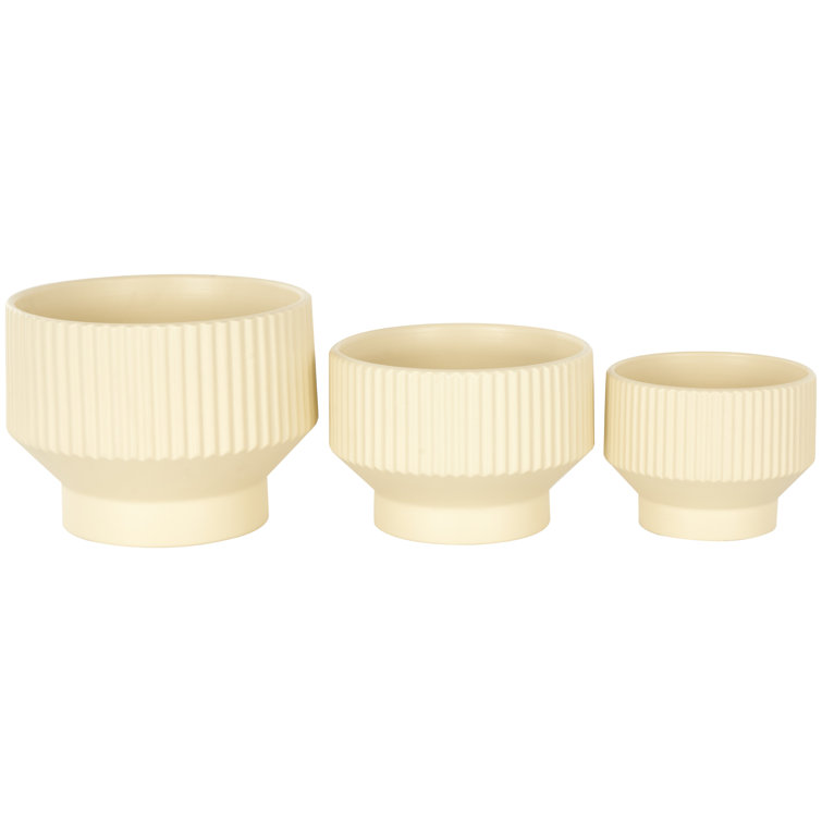 Cream Ceramic Round Planter Set of 3