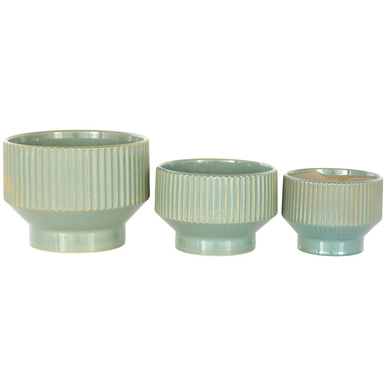 Green Ceramic Round Planter Set of 3