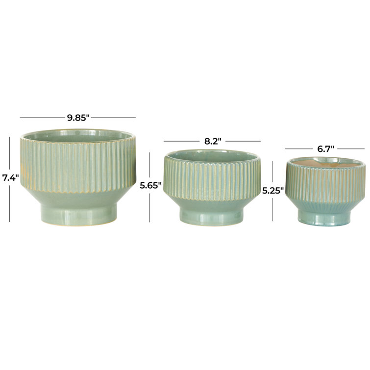 Green Ceramic Round Planter Set of 3