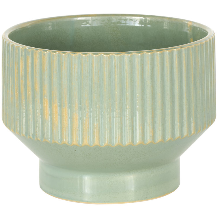 Green Ceramic Round Planter Set of 3