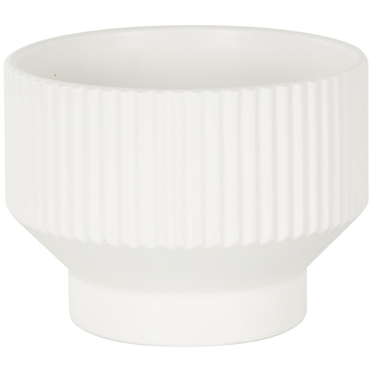 White Ribbed Ceramic 3-Piece Round Planter Set