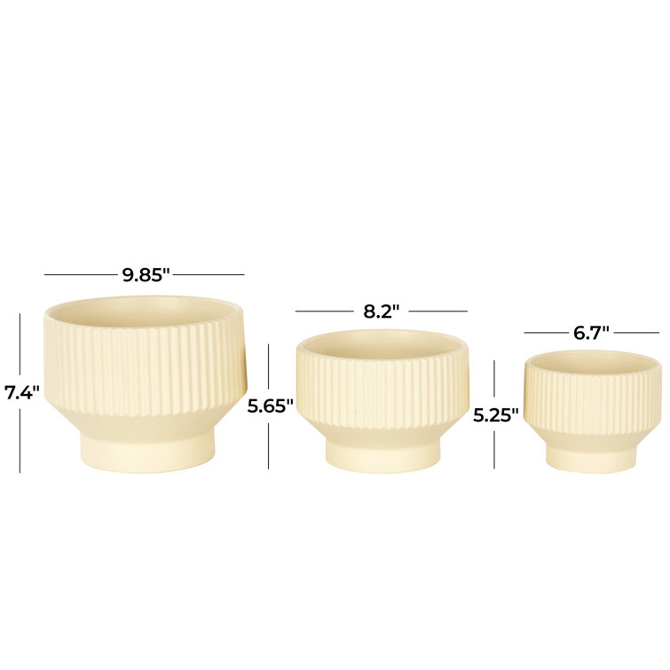 Cream Ceramic Round Planter Set of 3