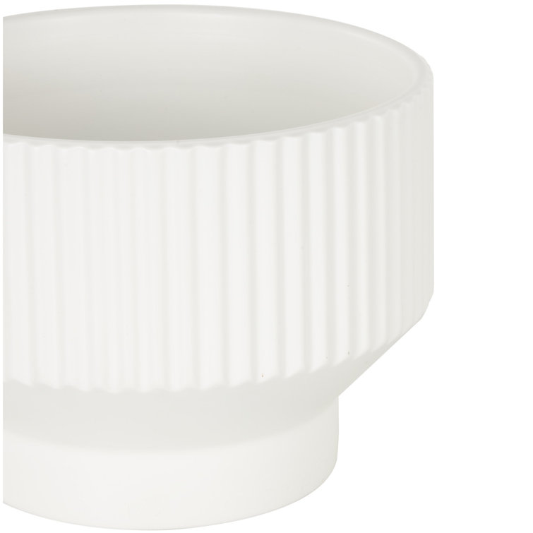 White Ribbed Ceramic 3-Piece Round Planter Set